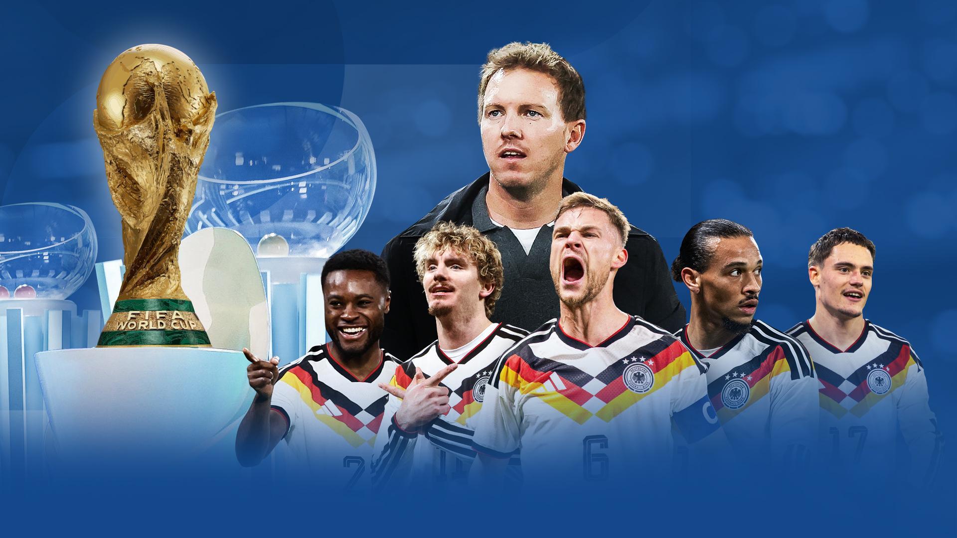 Werbegrafik FIFA WM 2026 Auslosung mit DFB Spielern und Trainer